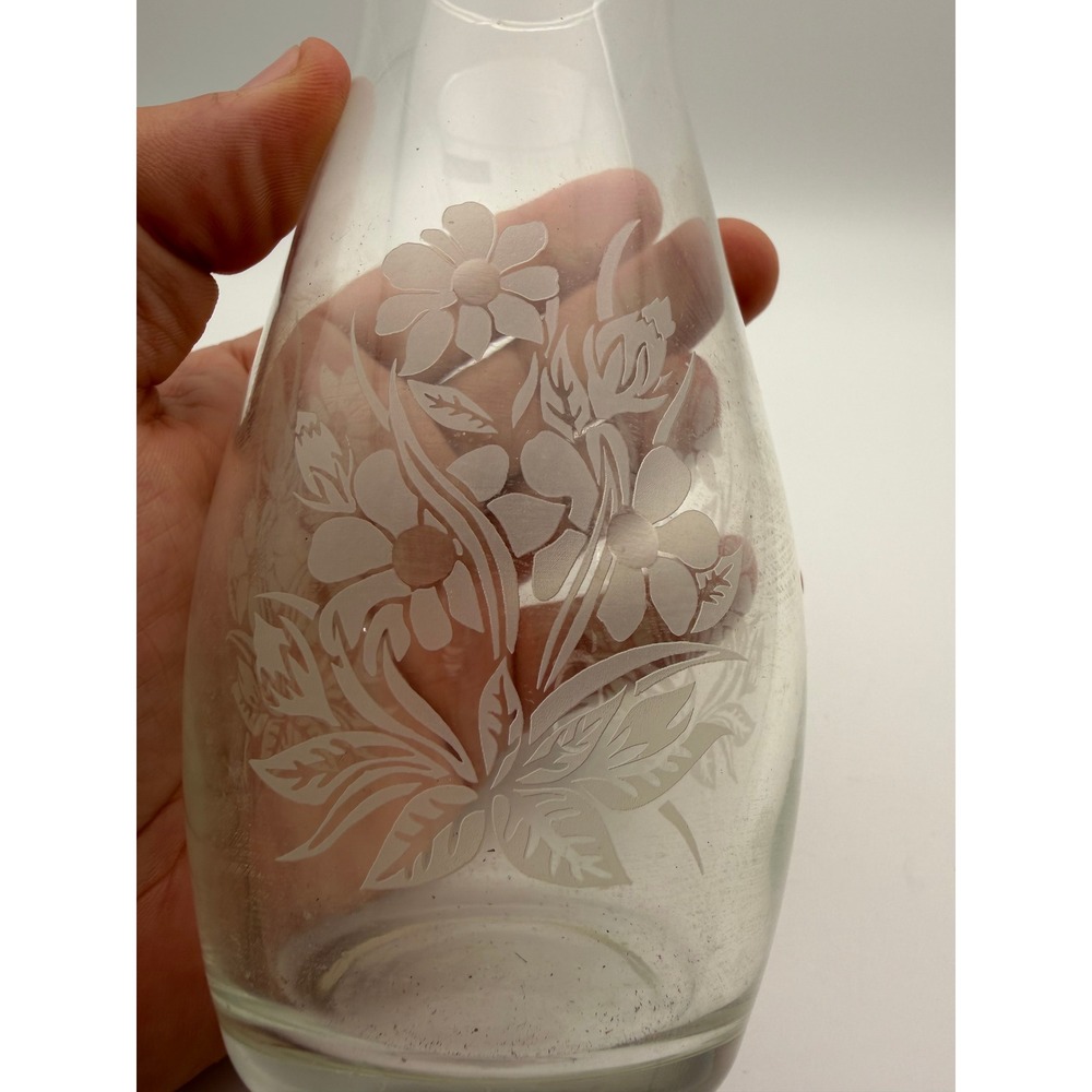 Pasabahce Turkey Frosted Floral Etched Clear Glass Vase Quality Glass F306
